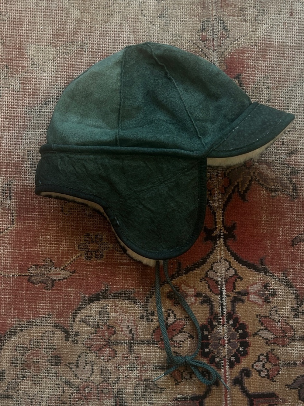 Vintage Y2K Green Suede + Shearling Trapper Cap